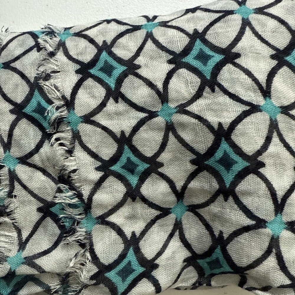 NWT‎ Talbots 100% Viscose Rectangular Rectangle Scarf Blue Fringe Edges 27”x70” - Picture 6 of 6